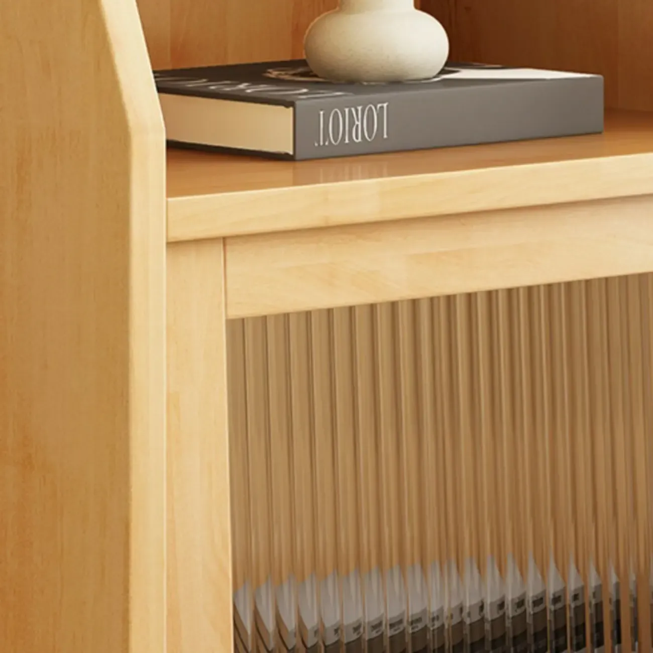 Scandinavian Natural Finish Flip-up Solid Wood Nightstand Image - 13