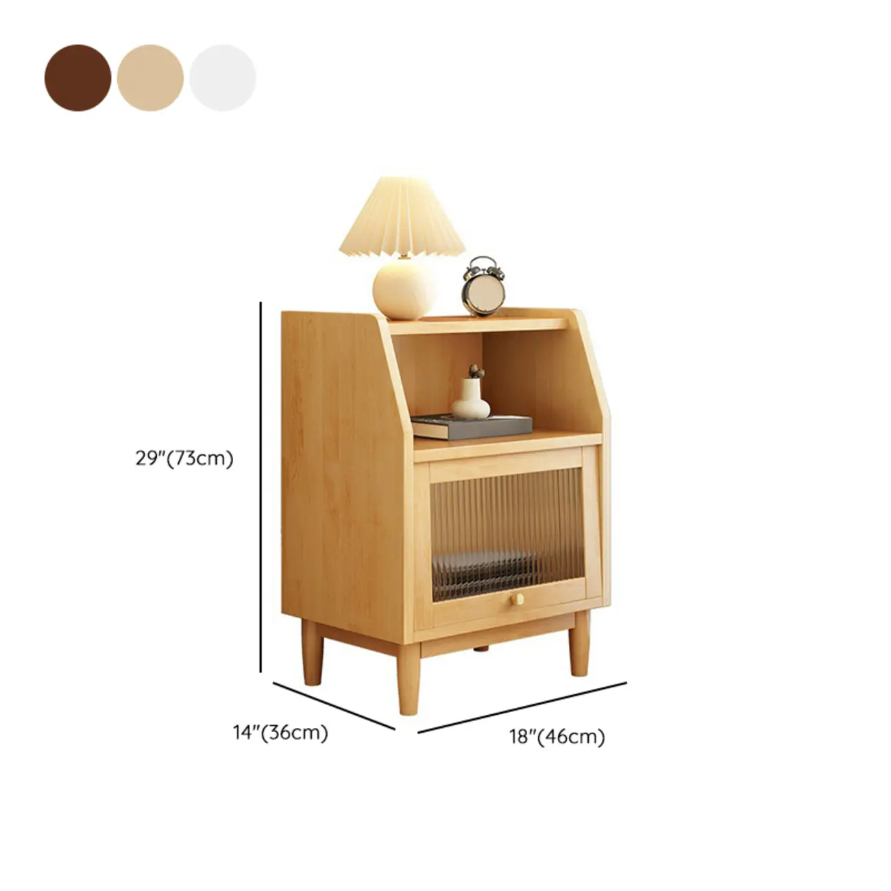 Scandinavian Natural Finish Flip-up Solid Wood Nightstand #size | homeyfad