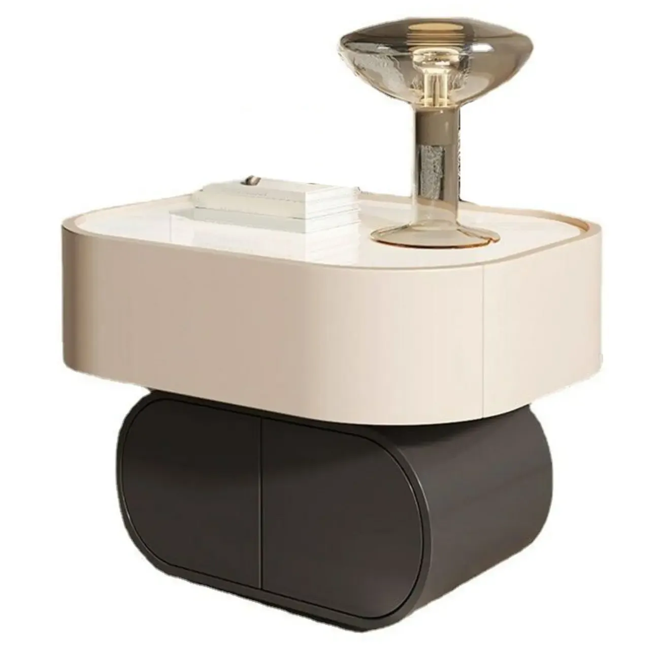 Modern Small Stone Top Wood 2 Drawer Nightstand Image - 9