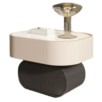 Modern Small Stone Top Wood 2 Drawer Nightstand Image - 9