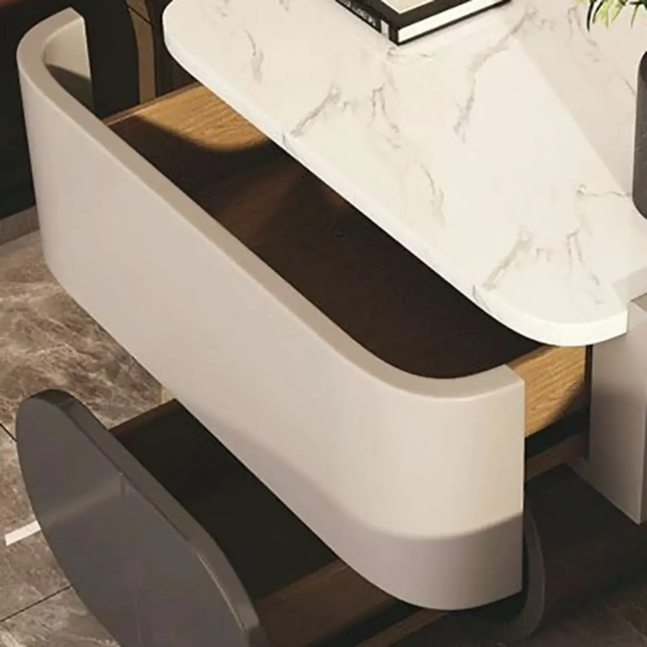 Modern Small Stone Top Wood 2 Drawer Nightstand Image - 7