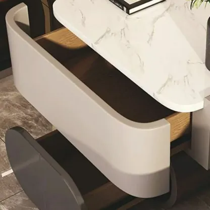 Modern Small Stone Top Wood 2 Drawer Nightstand Image - 7