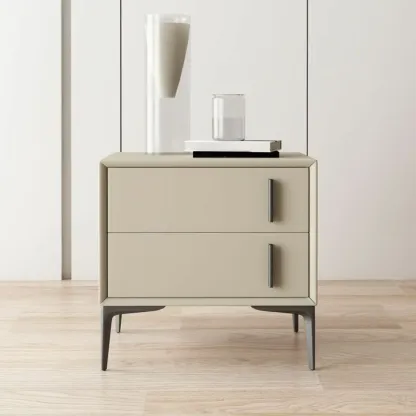 Modern Apricot Faux Leather Wood 2-Drawer Nightstand Image - 1