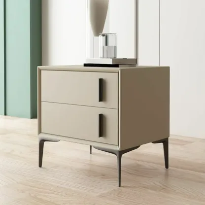 Modern Apricot Faux Leather Wood 2-Drawer Nightstand Image - 3