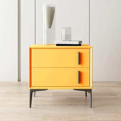 Modern Apricot Faux Leather Wood 2-Drawer Nightstand Image - 6