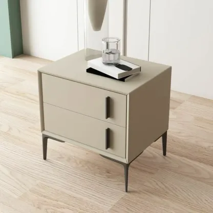 Modern Apricot Faux Leather Wood 2-Drawer Nightstand Image - 2