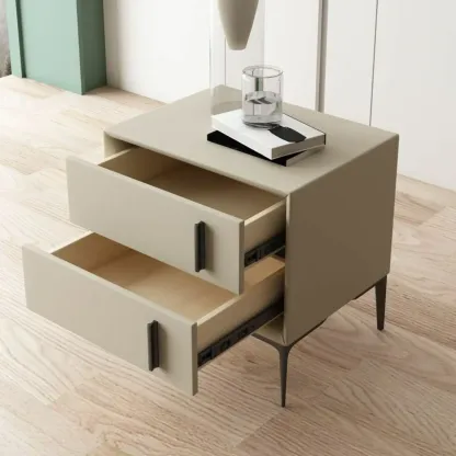 Modern Apricot Faux Leather Wood 2-Drawer Nightstand Image - 4