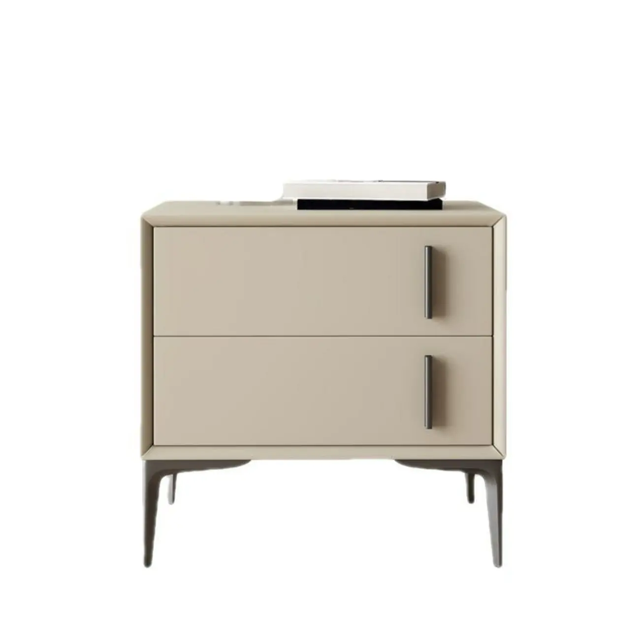 Modern Apricot Faux Leather Wood 2-Drawer Nightstand Image - 9 | homeyfad