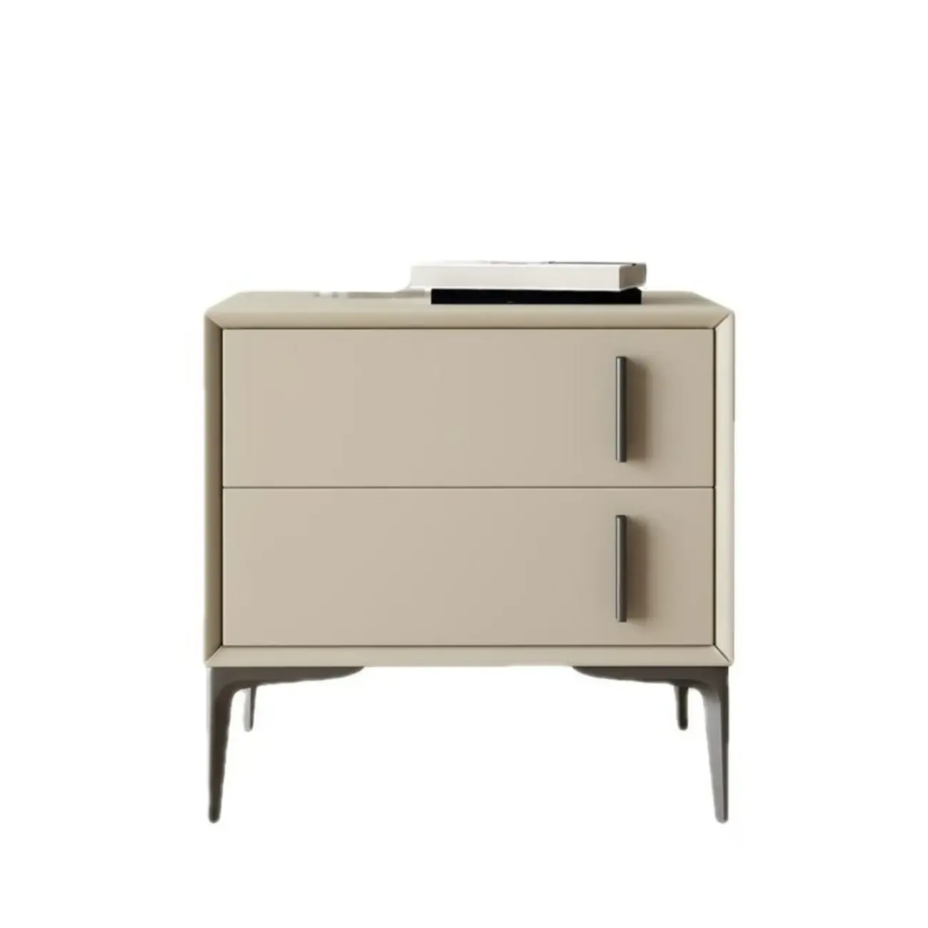 Modern Apricot Faux Leather Wood 2-Drawer Nightstand Image - 9