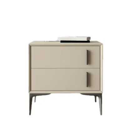 Modern Apricot Faux Leather Wood 2-Drawer Nightstand Image - 9