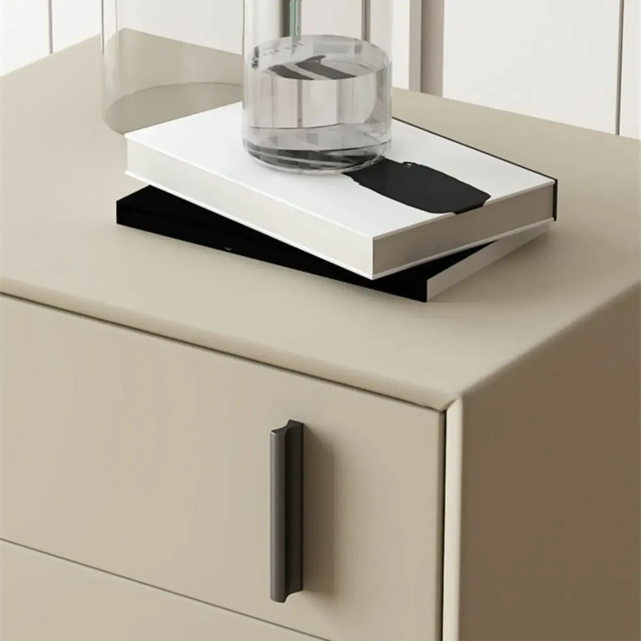 Modern Apricot Faux Leather Wood 2-Drawer Nightstand Image - 10