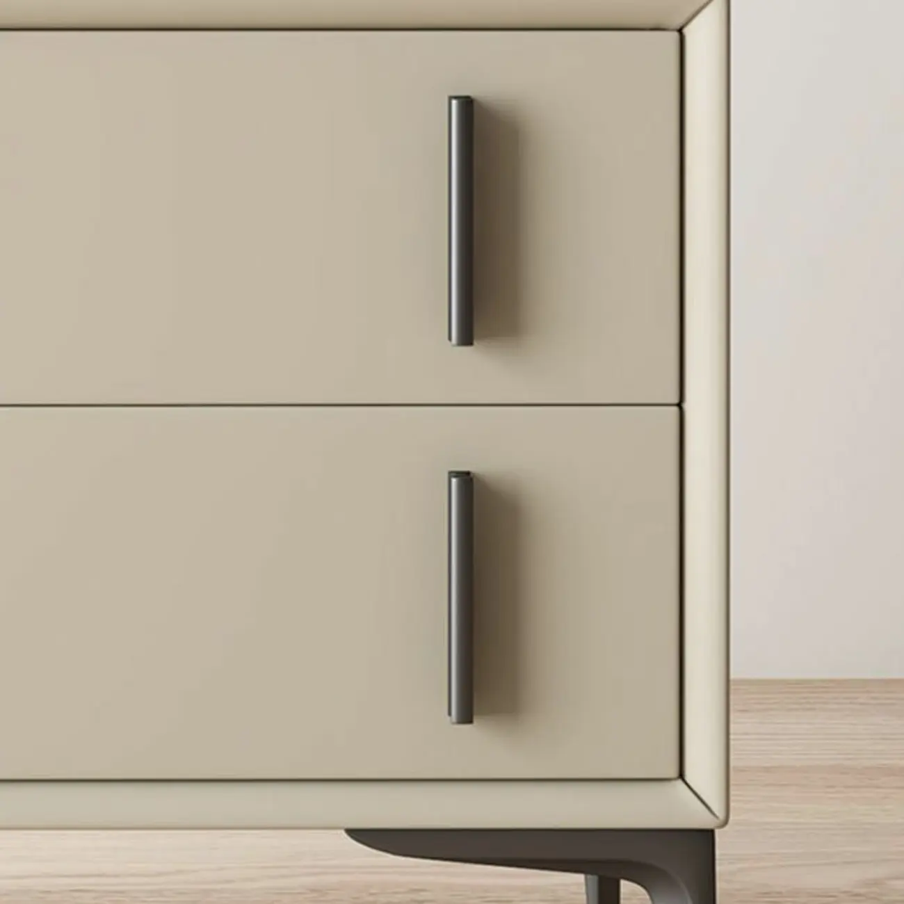 Modern Apricot Faux Leather Wood 2-Drawer Nightstand Image - 11 | homeyfad