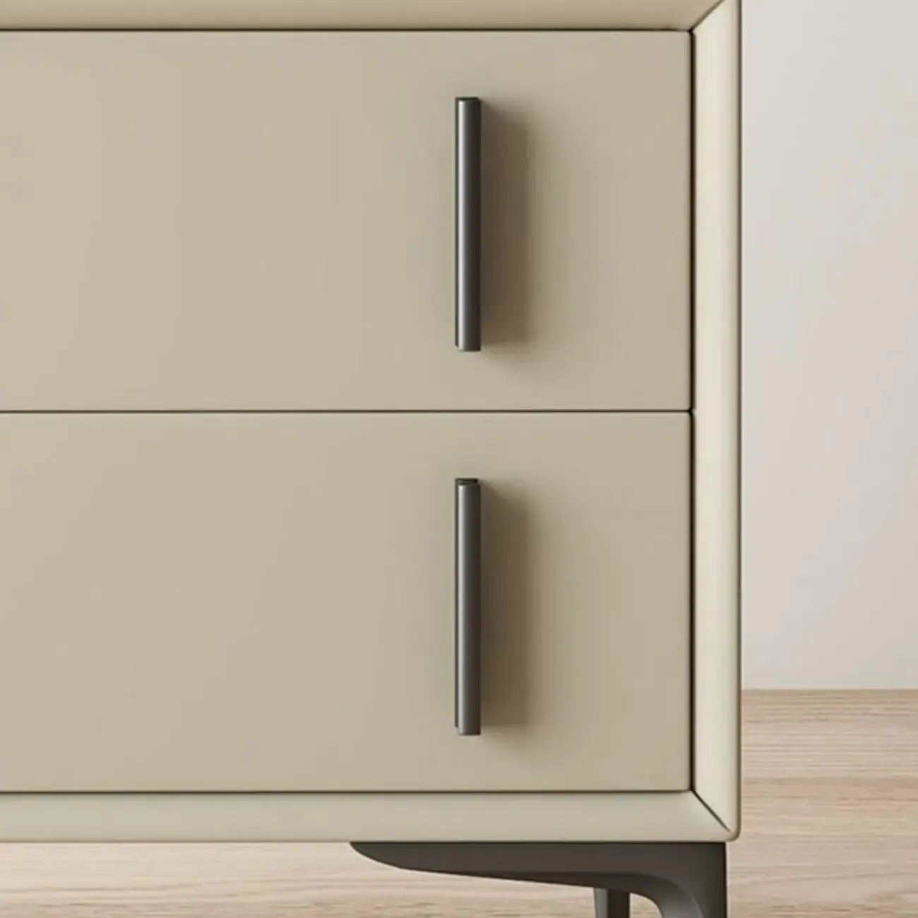 Modern Apricot Faux Leather Wood 2-Drawer Nightstand Image - 11