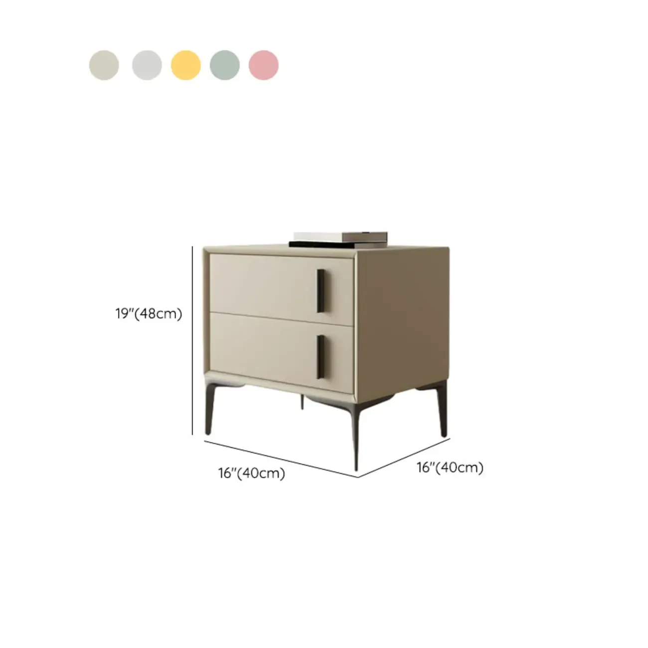 Modern Apricot Faux Leather Wood 2-Drawer Nightstand #size
