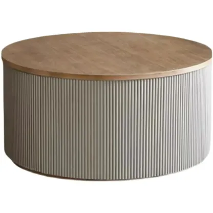 Scandinavian Wood Gray Cylinder Coffee Table with 2 Drawers Image - 7