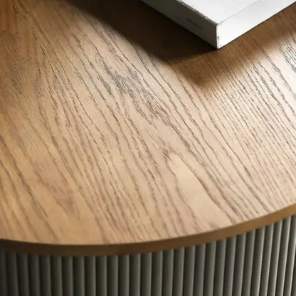 Scandinavian Wood Gray Cylinder Coffee Table with 2 Drawers Image - 5