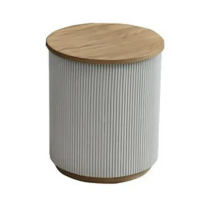 Scandinavian Wood Gray Cylinder Coffee Table with 2 Drawers Image - 8