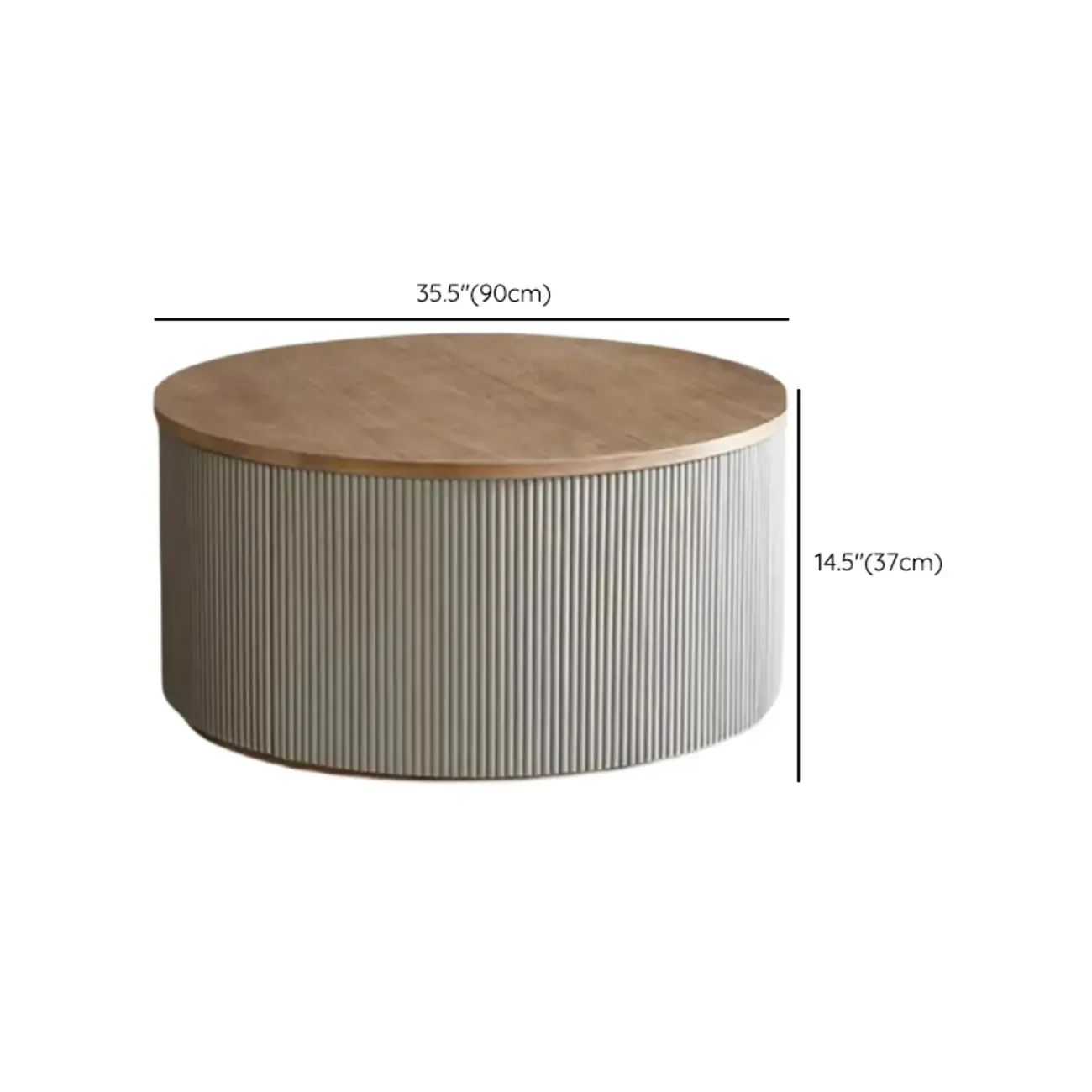 Scandinavian Wood Gray Cylinder Coffee Table with 2 Drawers Image - 10