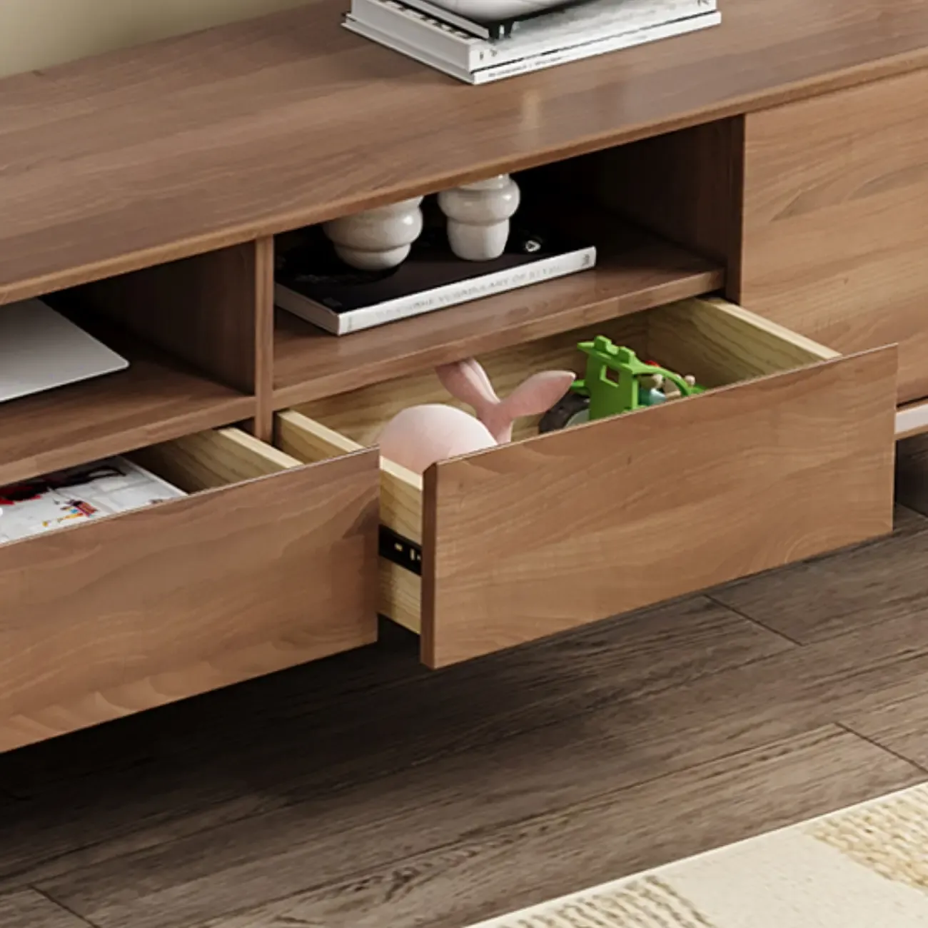 Modern Wood TV Stand with Storage for Living Room