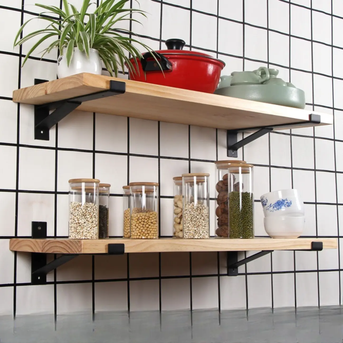 Art Deco Natural Finish Pine Wood Wall- Mounted Storage Ladder Image - 1 | homeyfad