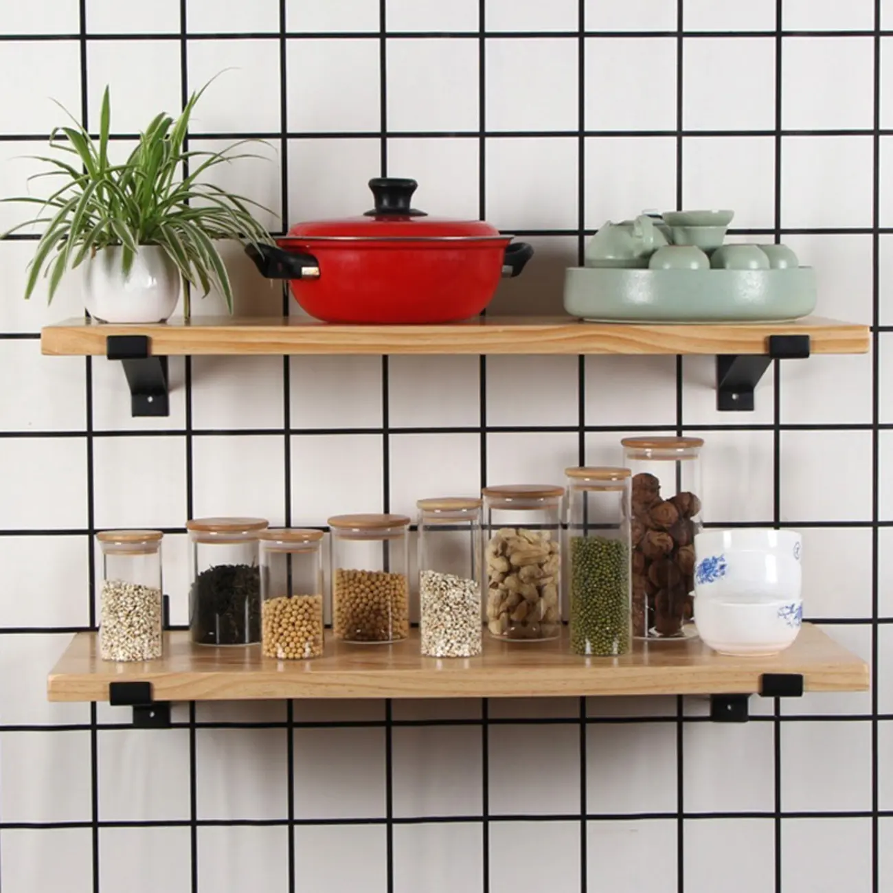 Art Deco Natural Finish Pine Wood Wall- Mounted Storage Ladder Image - 4 | homeyfad