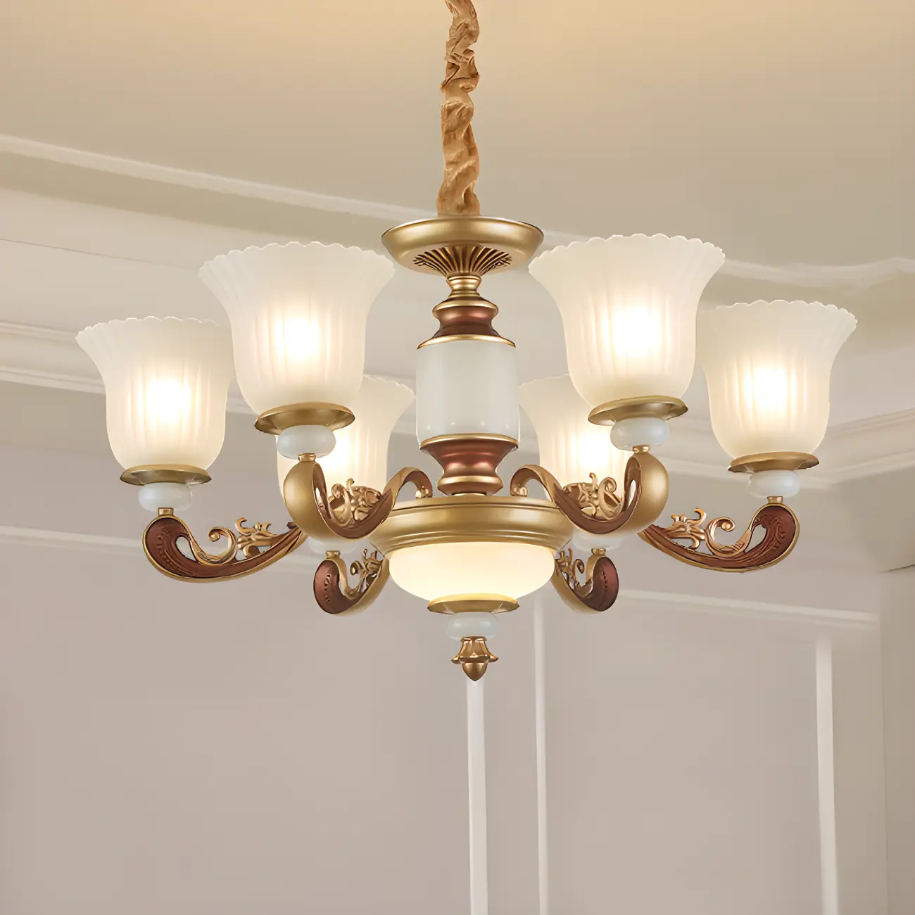 Adjustable Dining Room Gold Glass Bell Shape Up Light Chandelier | homeyfad