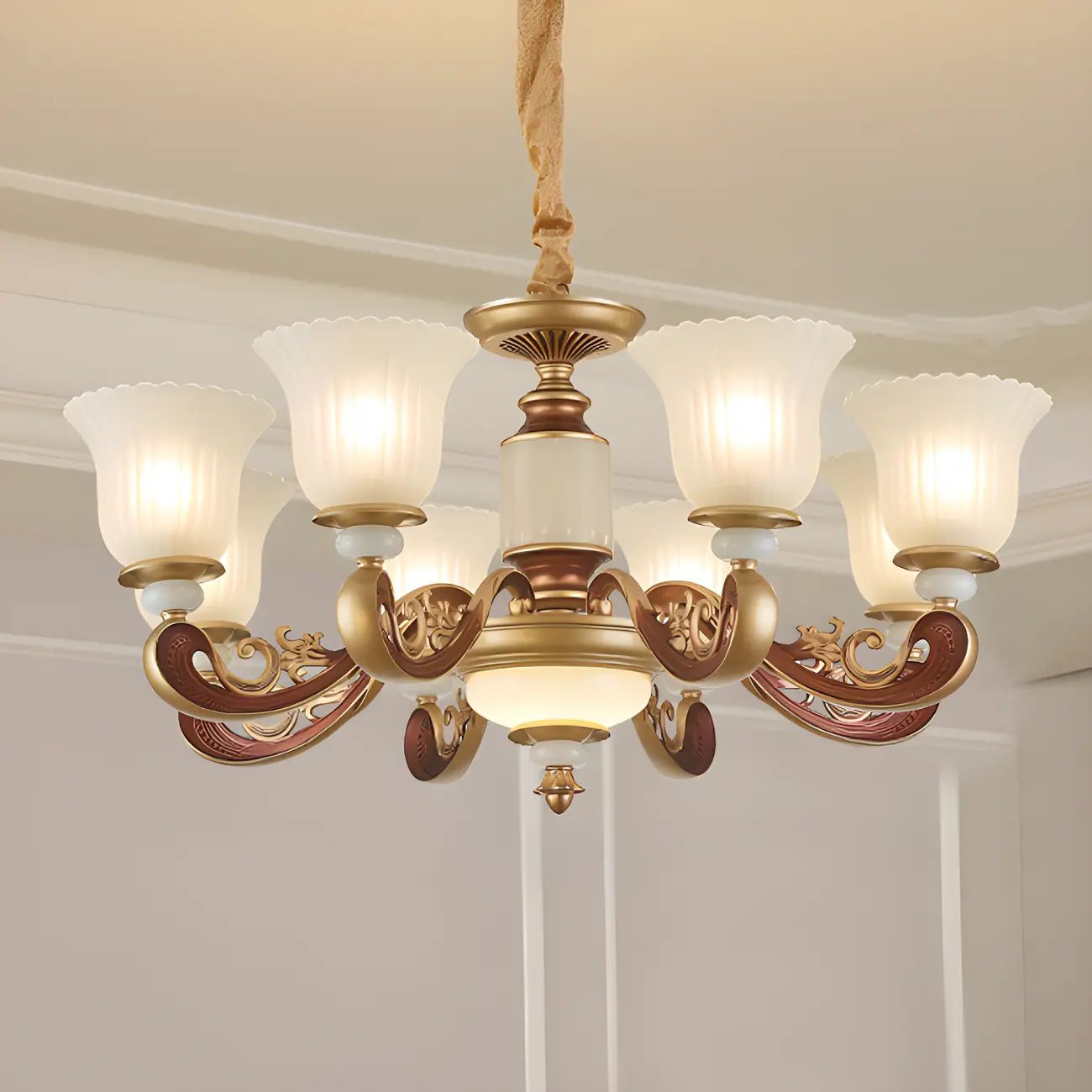 Adjustable Dining Room Gold Glass Bell Shape Up Light Chandelier | homeyfad