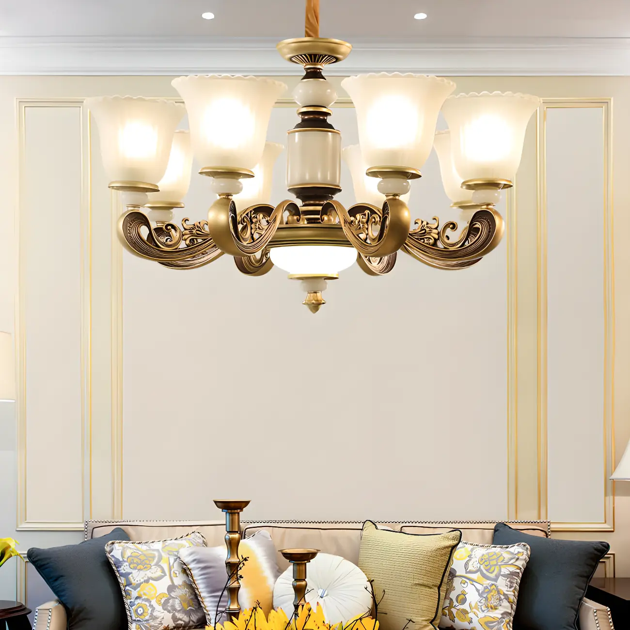 Adjustable Dining Room Gold Glass Bell Shape Up Light Chandelier | homeyfad