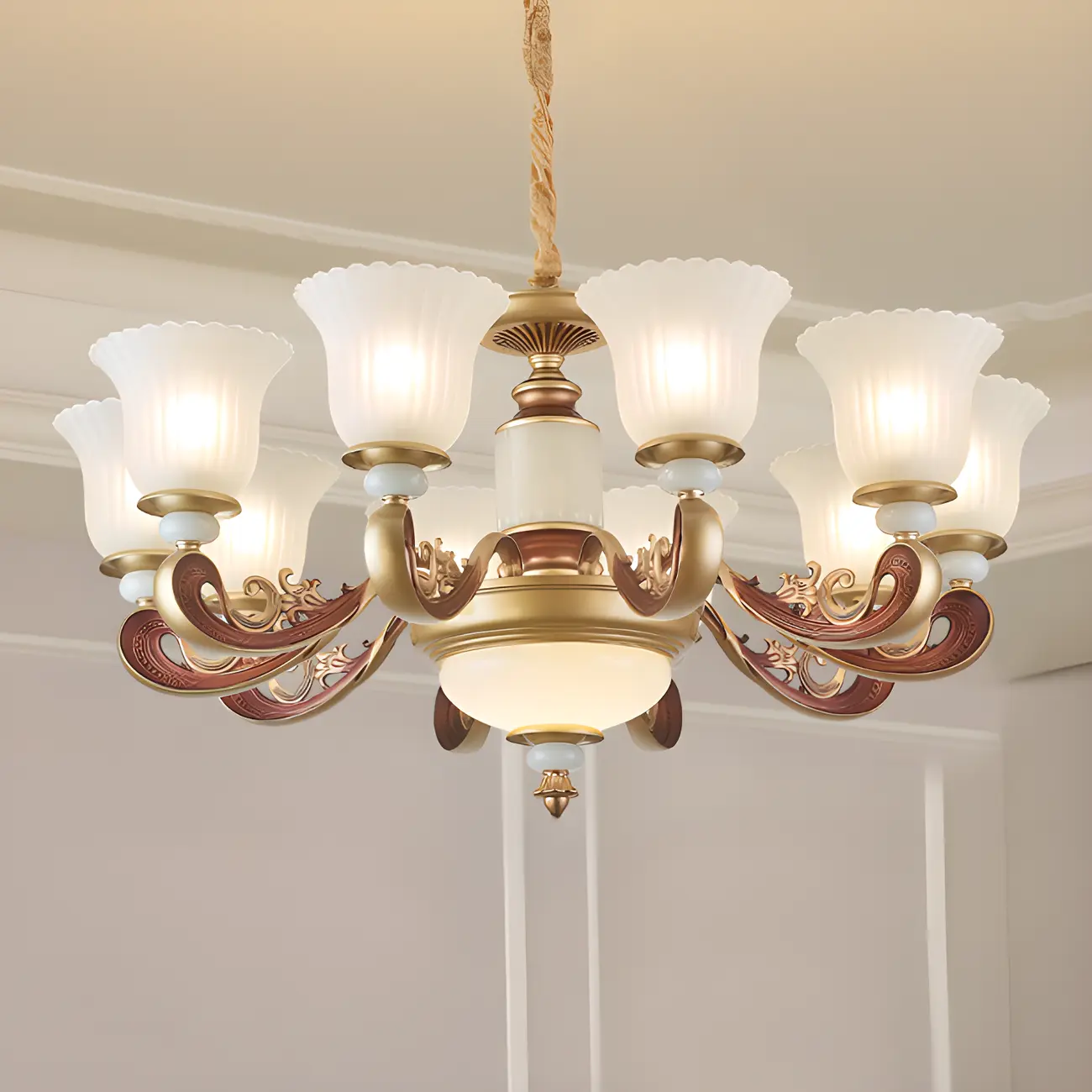 Adjustable Dining Room Gold Glass Bell Shape Up Light Chandelier | homeyfad