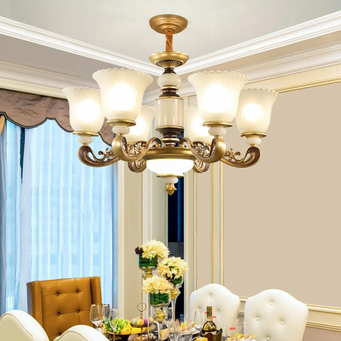 Adjustable Dining Room Gold Glass Bell Shape Up Light Chandelier | homeyfad