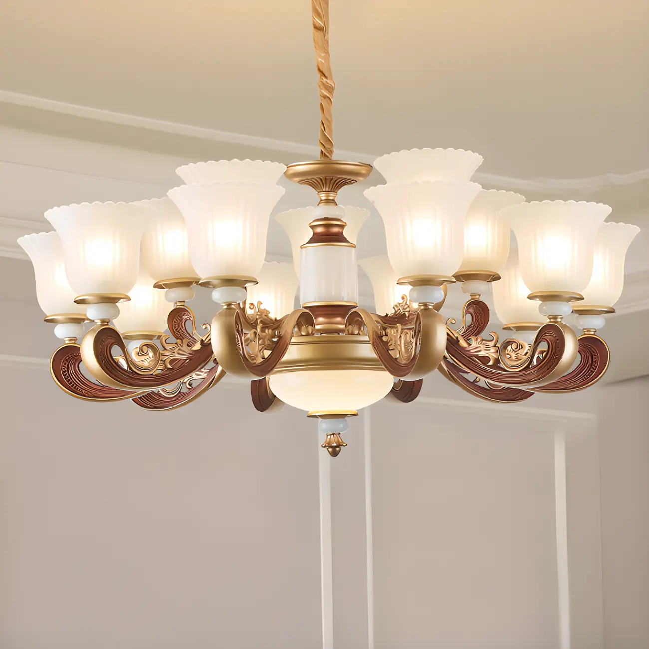 Adjustable Dining Room Gold Glass Bell Shape Up Light Chandelier | homeyfad