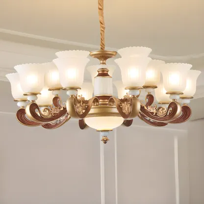 Adjustable Dining Room Gold Glass Bell Shape Up Light Chandelier