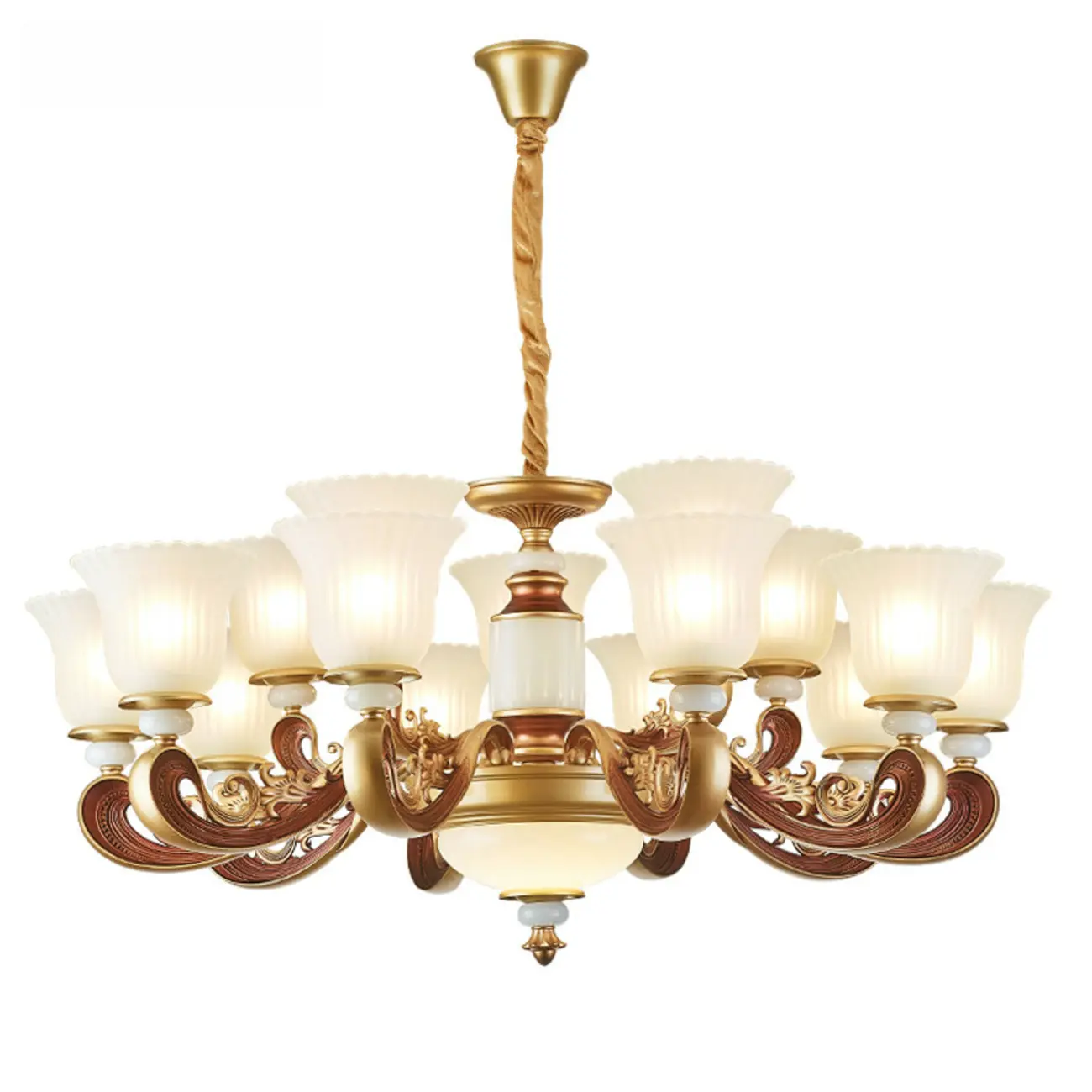 Adjustable Dining Room Gold Glass Bell Shape Up Light Chandelier | homeyfad