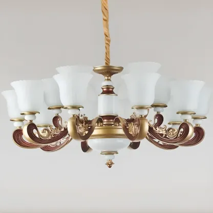 Adjustable Dining Room Gold Glass Bell Shape Up Light Chandelier