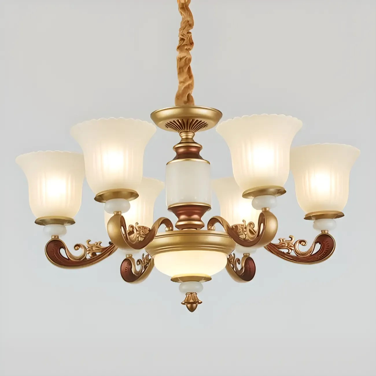 Adjustable Dining Room Gold Glass Bell Shape Up Light Chandelier