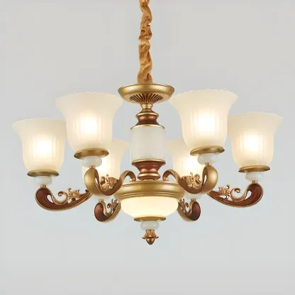Adjustable Dining Room Gold Glass Bell Shape Up Light Chandelier