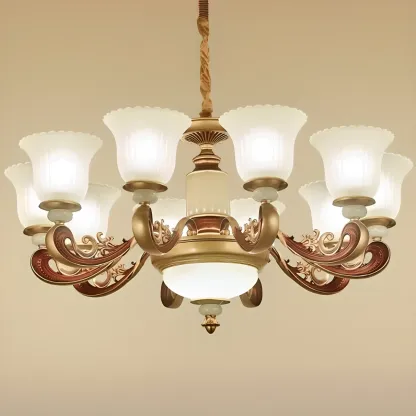 Adjustable Dining Room Gold Glass Bell Shape Up Light Chandelier