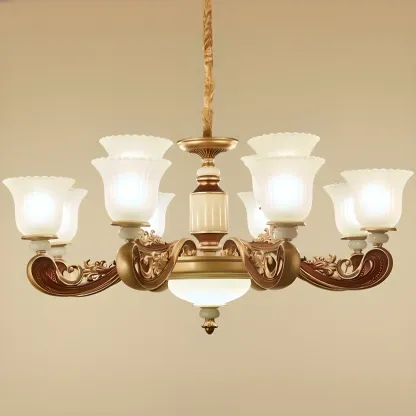 Adjustable Dining Room Gold Glass Bell Shape Up Light Chandelier