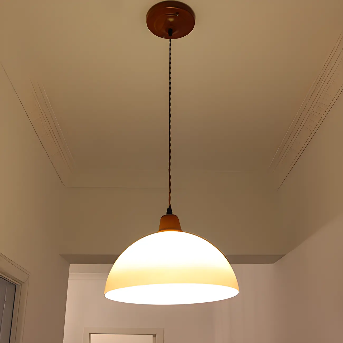 White Glass Wood Rope Round Pendant Light Image - 1 | homeyfad