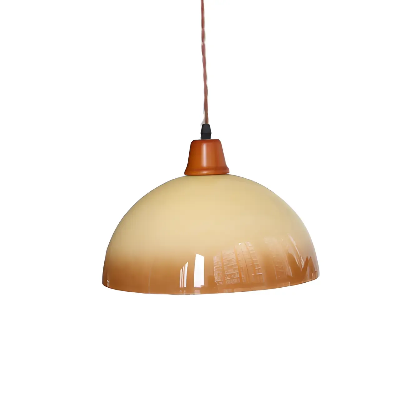 White Glass Wood Rope Round Pendant Light Image - 7