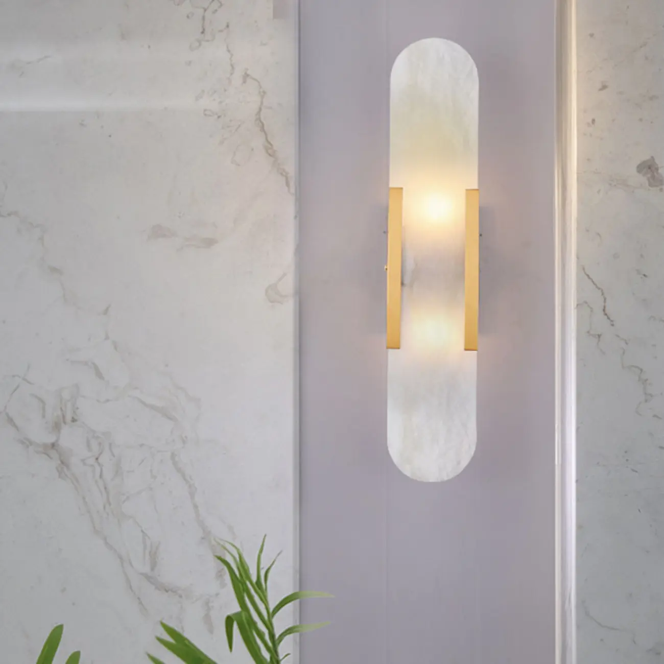 Modern Brass Oval Wall Light with Stone Chalk Shade Image - 4 | homeyfad