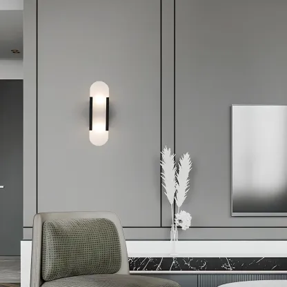 Modern Brass Oval Wall Light with Stone Chalk Shade Image - 2