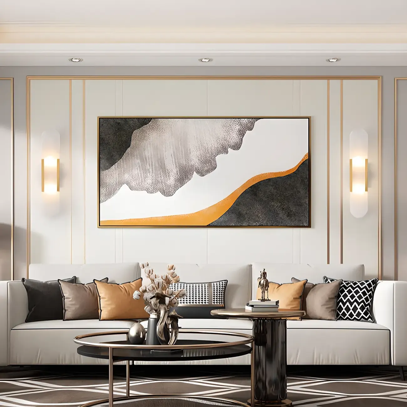 Modern Brass Oval Wall Light with Stone Chalk Shade Image - 1