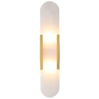 Modern Brass Oval Wall Light with Stone Chalk Shade Image - 9