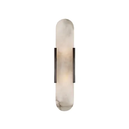 Modern Brass Oval Wall Light with Stone Chalk Shade Image - 11