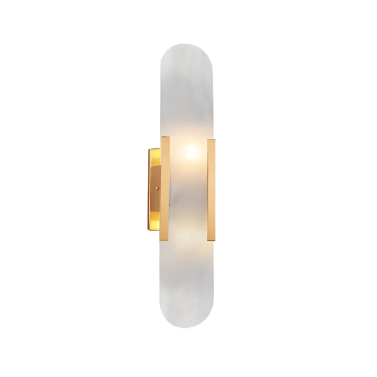Modern Brass Oval Wall Light with Stone Chalk Shade Image - 14