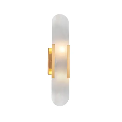 Modern Brass Oval Wall Light with Stone Chalk Shade Image - 14