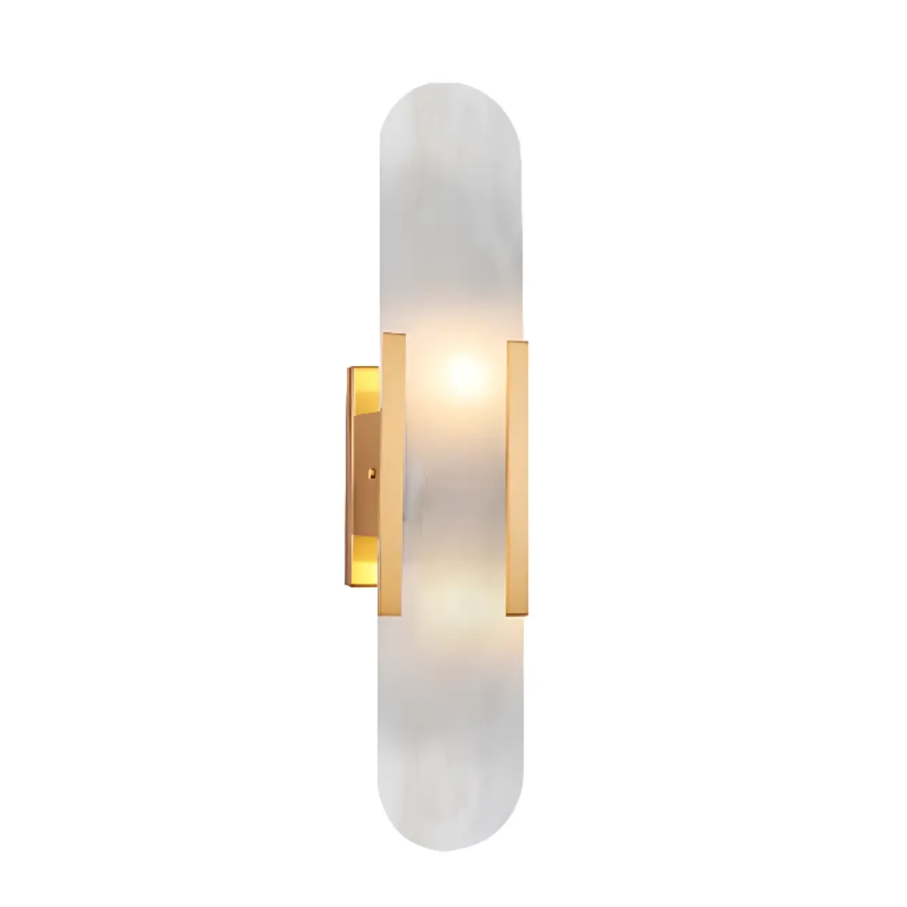 Modern Brass Oval Wall Light with Stone Chalk Shade Image - 15