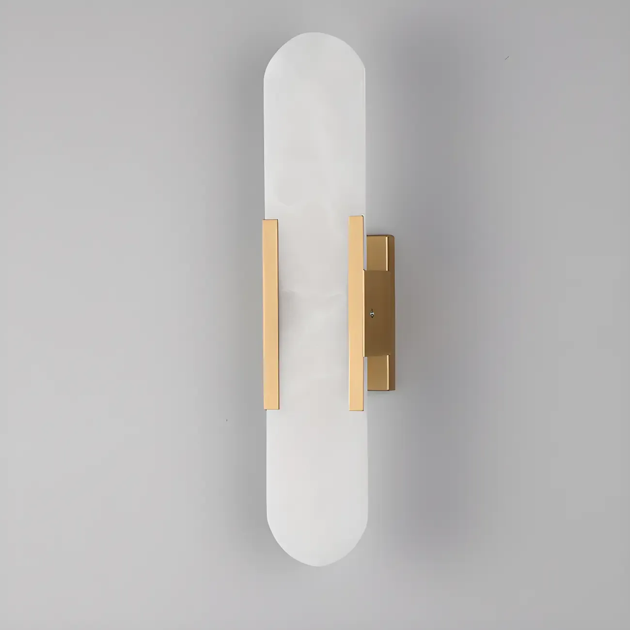 Modern Brass Oval Wall Light with Stone Chalk Shade Image - 5