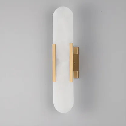 Modern Brass Oval Wall Light with Stone Chalk Shade Image - 5